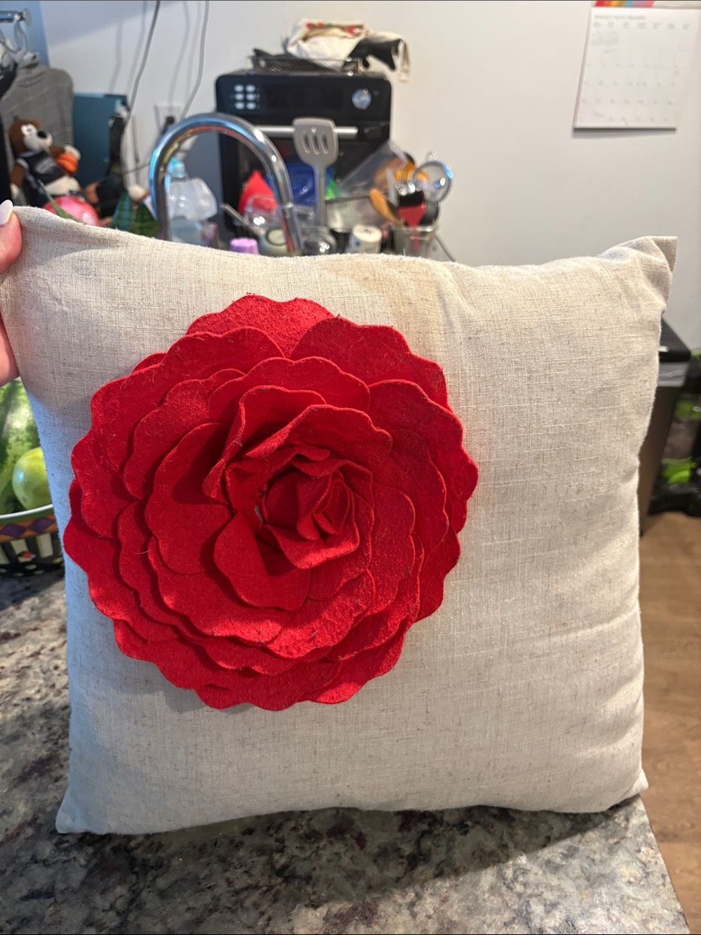 Macy's Red Flower Accent Decorative Pillow